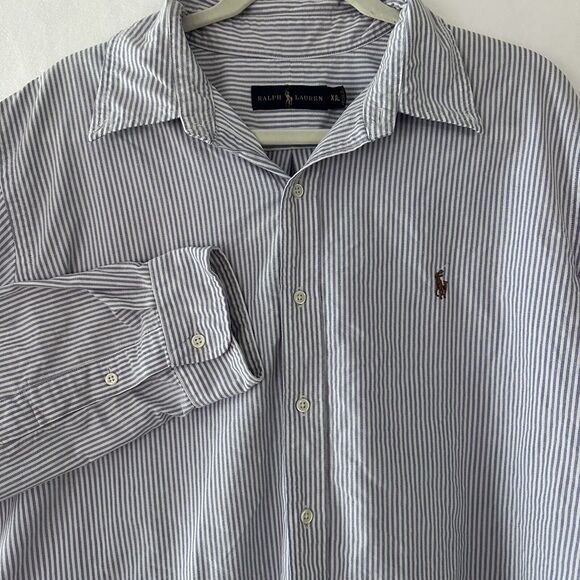 Ralph Lauren Mens Blue Striped Shirt XXL Button Up Long Sleeve Color Logo - Picture 1 of 8
